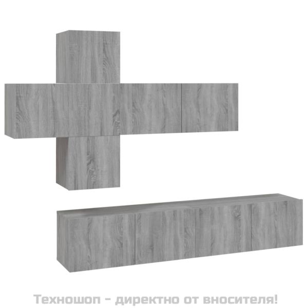 Комплект ТВ шкафове от 7 части, сив сонома, инженерно дърво