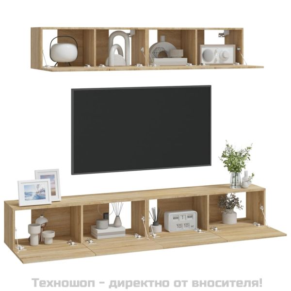 Комплект ТВ шкафове от 4 части, сонома дъб, инженерно дърво