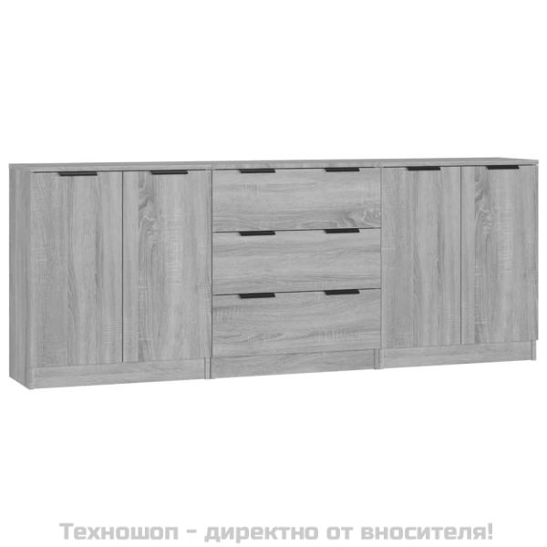 Бюфет от 3 части, сив сонома, инженерно дърво