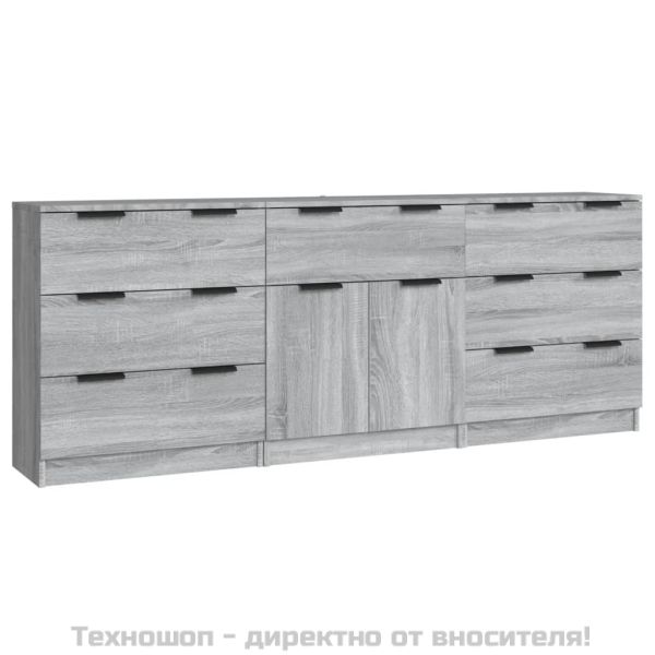 Бюфет от 3 части, сив сонома, инженерно дърво