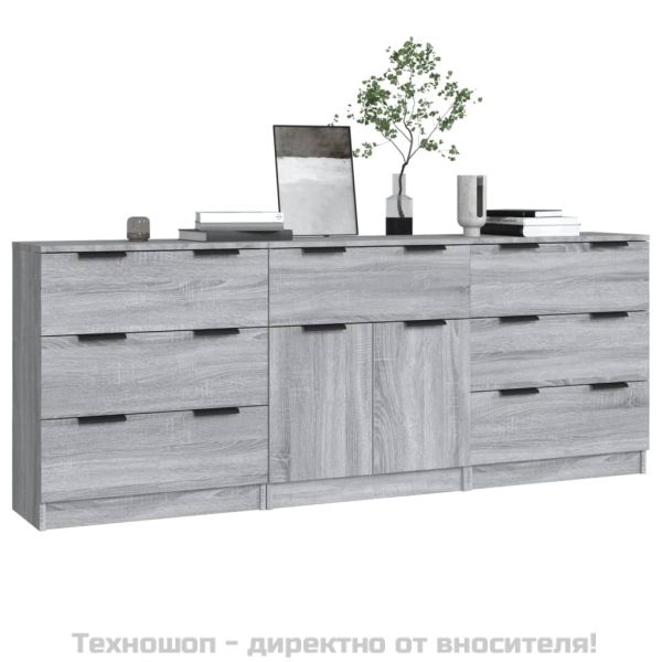 Бюфет от 3 части, сив сонома, инженерно дърво