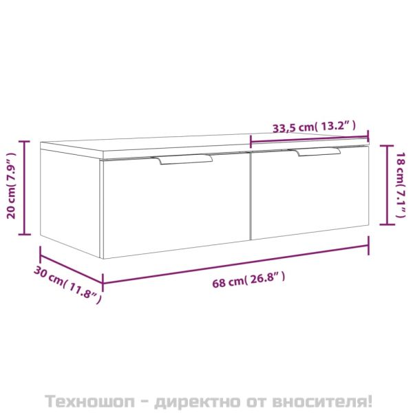 Стенни ТВ шкафове 2 бр сив сонома 68x30x20 см инженерно дърво