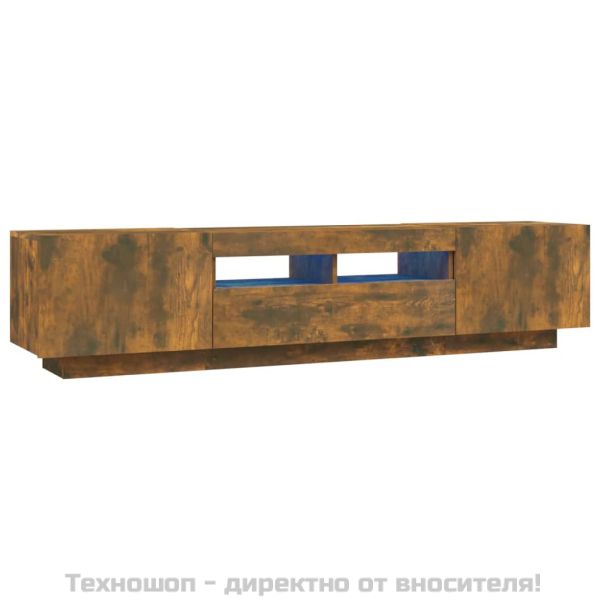 Комплект ТВ шкафове от 2 части с LED опушен дъб инженерно дърво