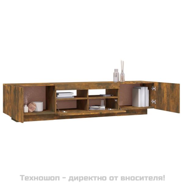 Комплект ТВ шкафове от 2 части с LED опушен дъб инженерно дърво