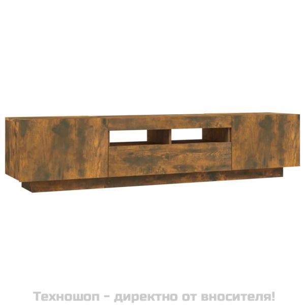 Комплект ТВ шкафове от 2 части с LED опушен дъб инженерно дърво