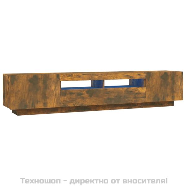 Комплект ТВ шкафове от 2 части с LED опушен дъб инженерно дърво