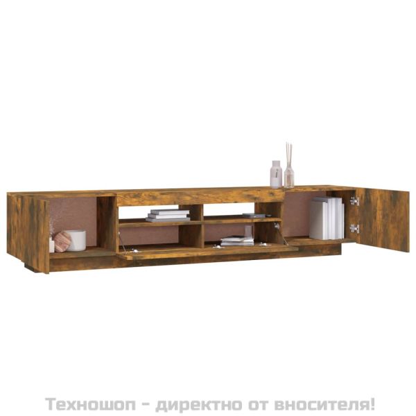 Комплект ТВ шкафове от 2 части с LED опушен дъб инженерно дърво