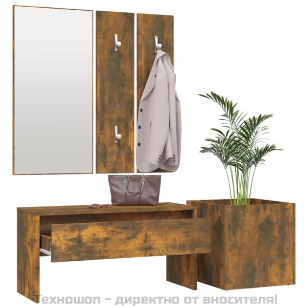 Комплект мебели за антре, опушен дъб, инженерно дърво