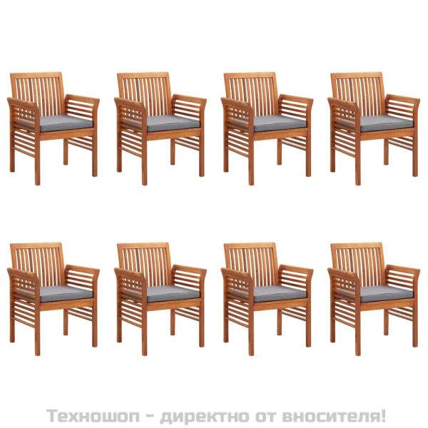 Градински трапезни столове с възглавници 8 бр масивна акация