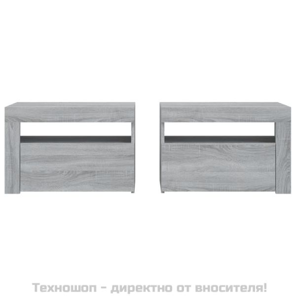 Нощни шкафчета, 2 бр, с LED, сив сонома, 60x35x40 см