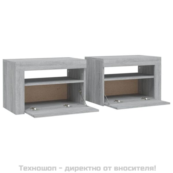 Нощни шкафчета, 2 бр, с LED, сив сонома, 60x35x40 см