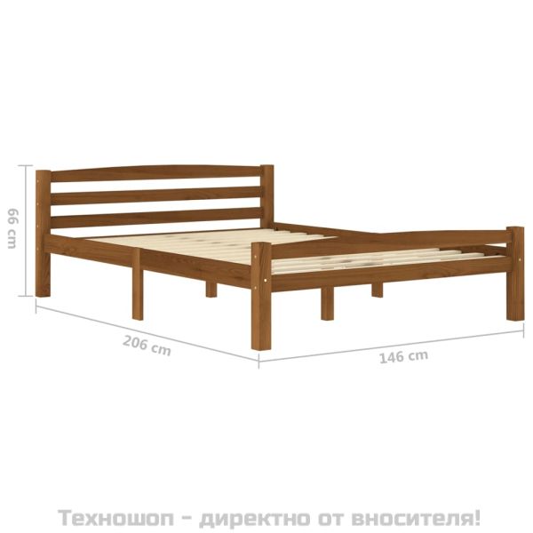 Рамка за легло, меденокафява, борово дърво масив, 140x200 см