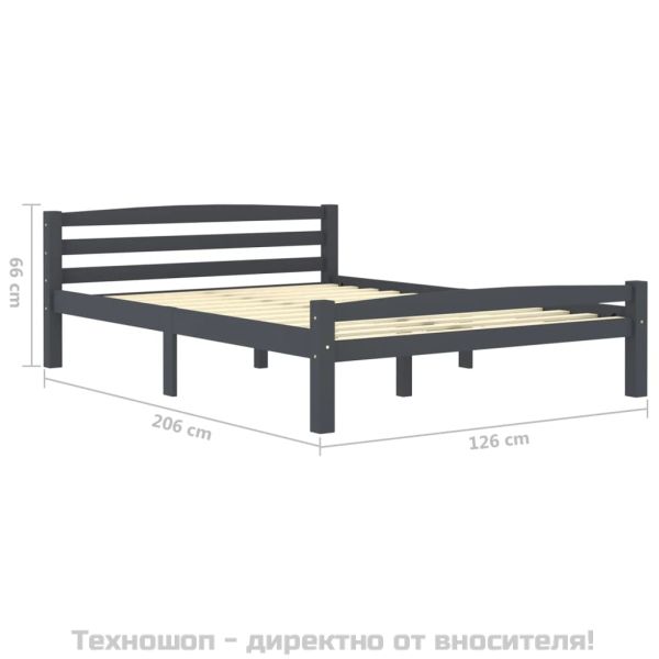 Рамка за легло, тъмносива, бор масив, 120x200 см