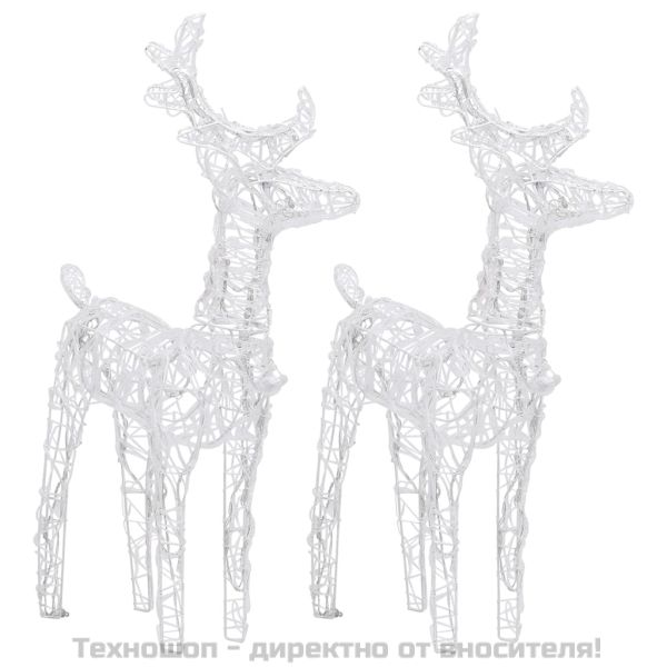 Коледни елени, 2 бр, студено бяло, 80 LED, акрил