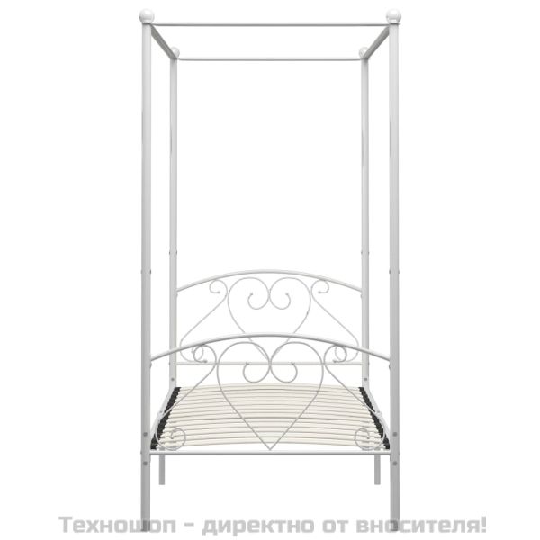 Рамка за легло с балдахин, бяла, метал, 90x200 cм
