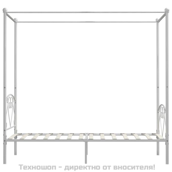 Рамка за легло с балдахин, бяла, метал, 90x200 cм