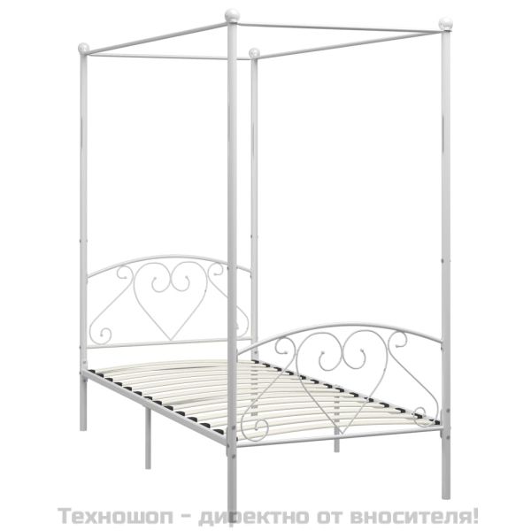 Рамка за легло с балдахин, бяла, метал, 100x200 cм