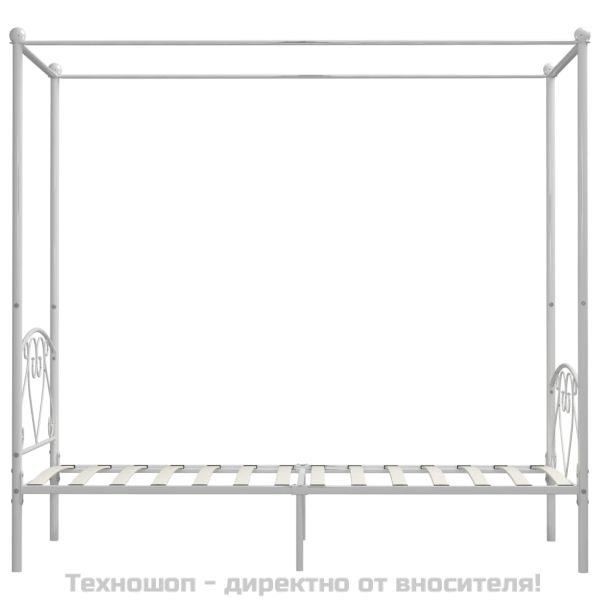 Рамка за легло с балдахин, бяла, метал, 100x200 cм