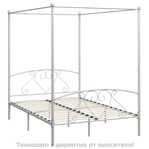 Рамка за легло с балдахин, бяла, метал, 140x200 cм
