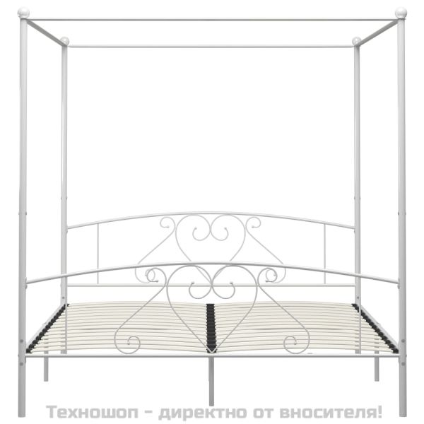 Рамка за легло с балдахин, бяла, метал, 180x200 cм