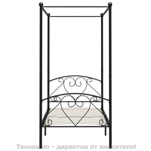 Рамка за легло с балдахин, черна, метал, 90x200 cм