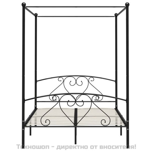 Рамка за легло с балдахин, черна, метал, 140x200 cм