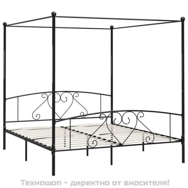 Рамка за легло с балдахин, черна, метал, 180x200 cм