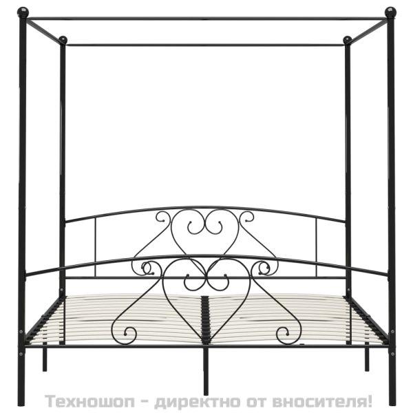 Рамка за легло с балдахин, черна, метал, 200x200 cм