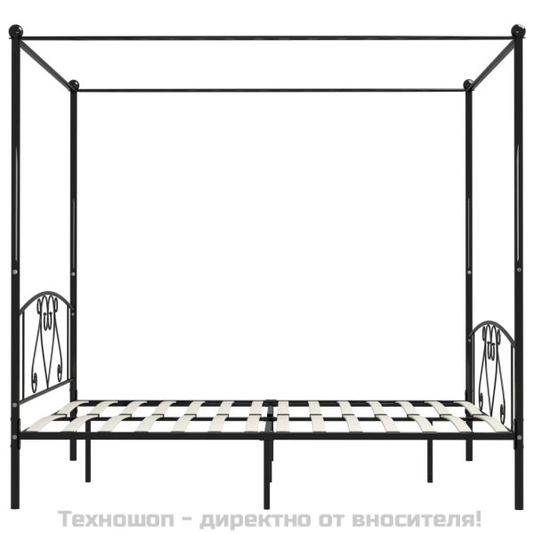Рамка за легло с балдахин, черна, метал, 200x200 cм