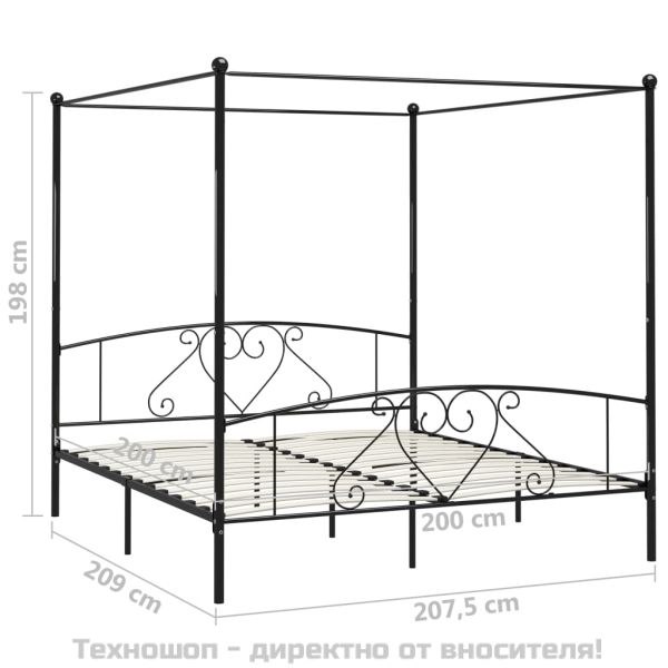 Рамка за легло с балдахин, черна, метал, 200x200 cм