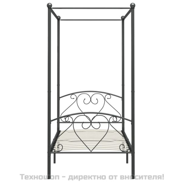 Рамка за легло с балдахин, сива, метал, 90x200 cм