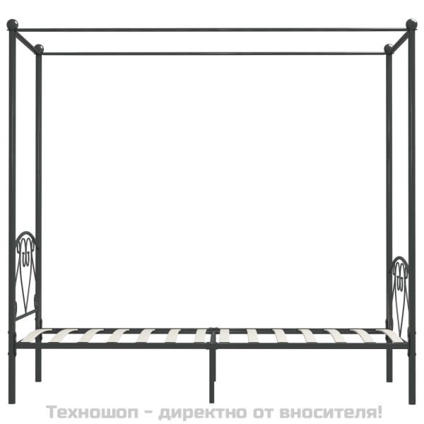 Рамка за легло с балдахин, сива, метал, 90x200 cм