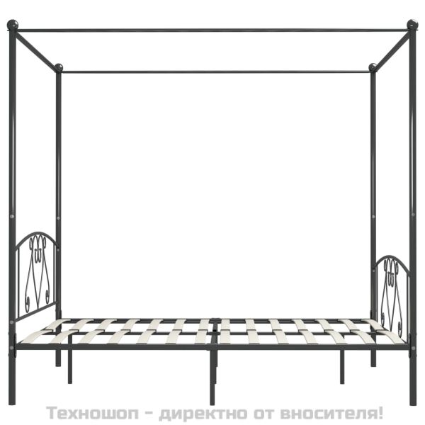 Рамка за легло с балдахин, сива, метал, 180x200 см