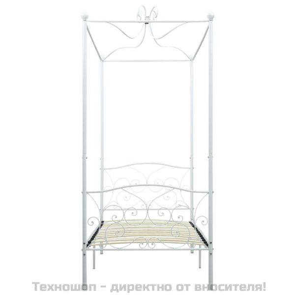Рамка за легло с балдахин, бяла, метал, 90x200 cм