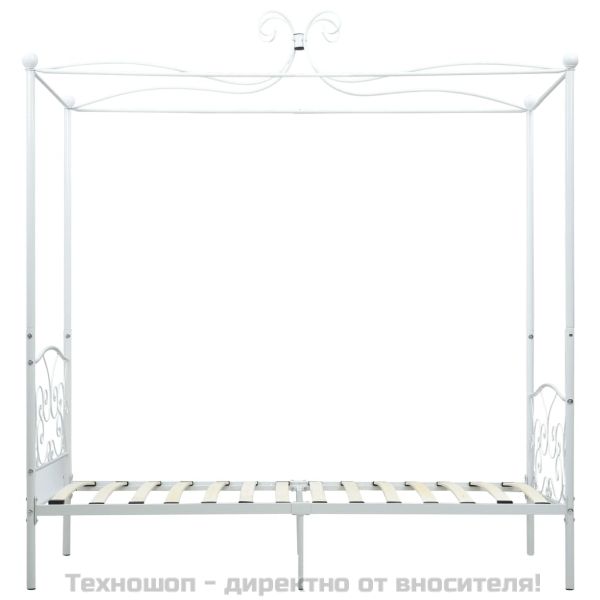 Рамка за легло с балдахин, бяла, метал, 90x200 cм