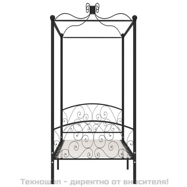 Рамка за легло с балдахин, черна, метал, 100x200 cм