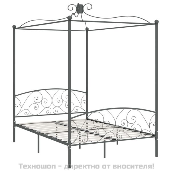 Рамка за легло с балдахин, сива, метал, 140x200 см