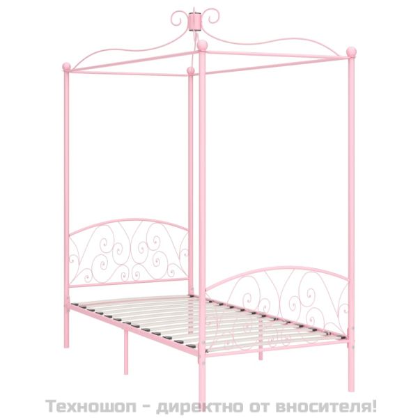 Рамка за легло с балдахин, розова, метал, 90x200 см