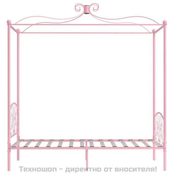 Рамка за легло с балдахин, розова, метал, 90x200 см