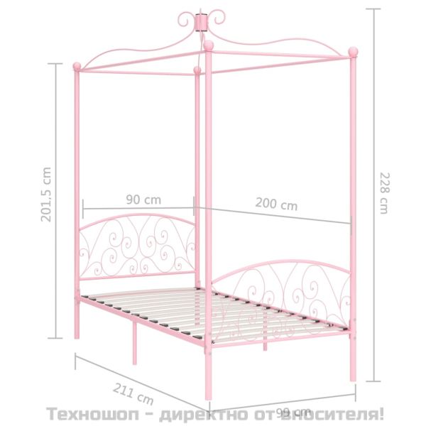 Рамка за легло с балдахин, розова, метал, 90x200 см