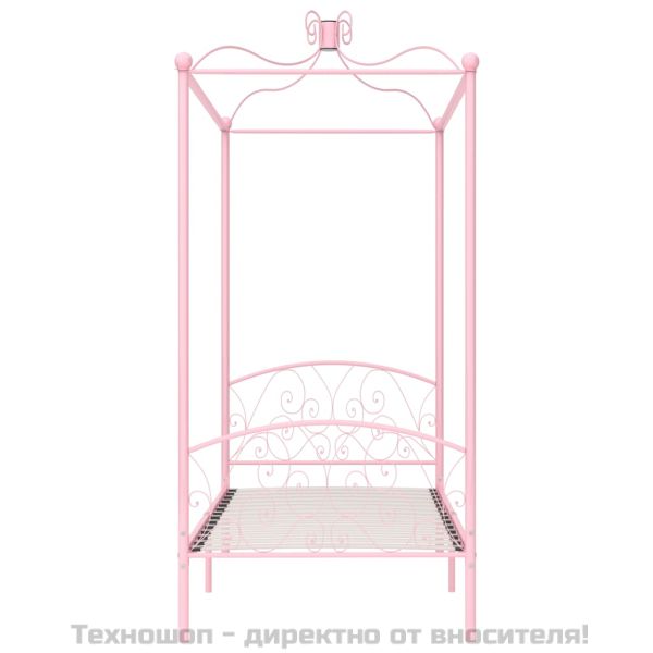 Рамка за легло с балдахин, розова, метал, 100x200 cм