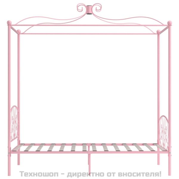 Рамка за легло с балдахин, розова, метал, 100x200 cм