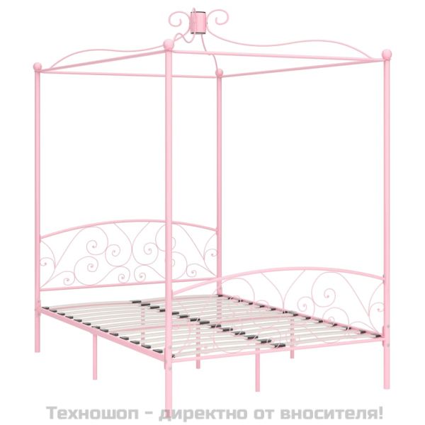 Рамка за легло с балдахин, розова, метал, 140x200 см