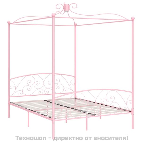 Рамка за легло с балдахин, розова, метал, 160x200 см