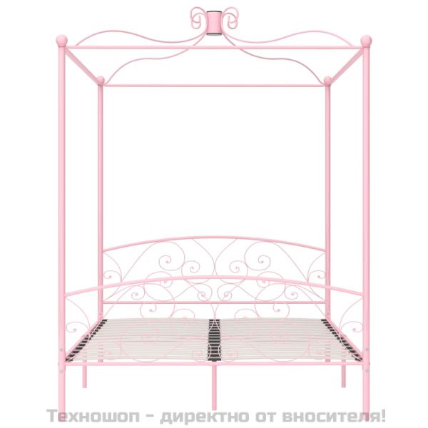 Рамка за легло с балдахин, розова, метал, 160x200 см
