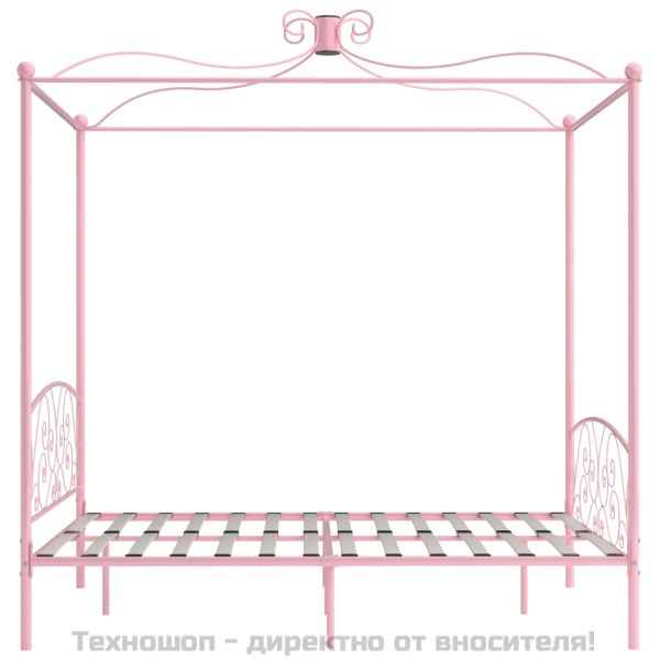 Рамка за легло с балдахин, розова, метал, 160x200 см