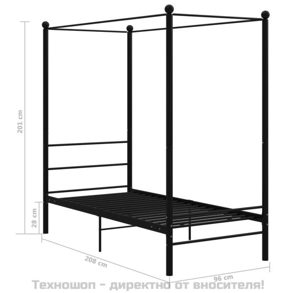 Рамка за легло с балдахин, черна, метал, 90x200 cм