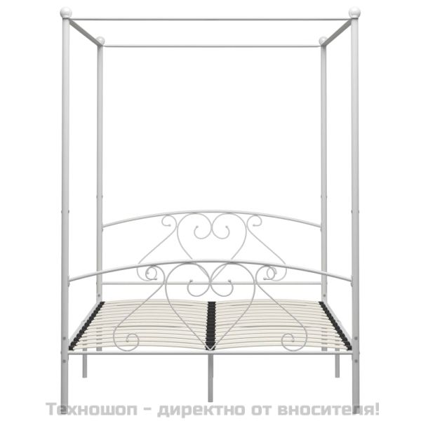 Рамка за легло с балдахин, бяла, метал, 140x200 cм