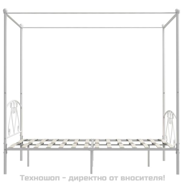 Рамка за легло с балдахин, бяла, метал, 140x200 cм
