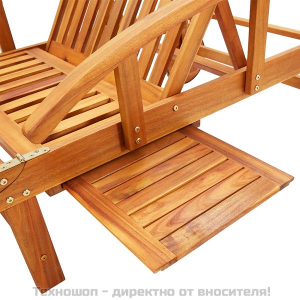 Шезлонги, 2 бр, с маса и възглавници, акациево дърво масив